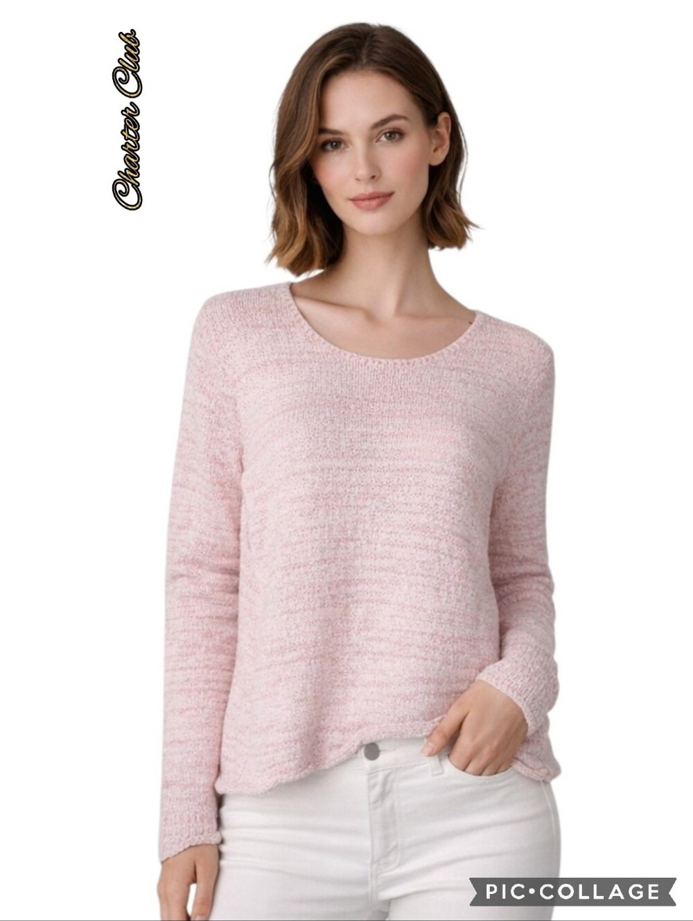 Charter Club sweater knit pink white rolled edges long sleeves sz x-large nwt